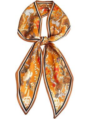 Women's B-Yellow Printed Square Headscarf Bandanas Hair Scarf Neck Scarves